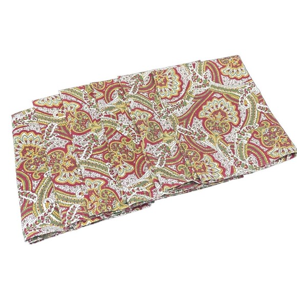 Williams Sonoma PAISLEY Cotton Napkins Made In India 20” Red Green Yellow - Picture 1 of 5